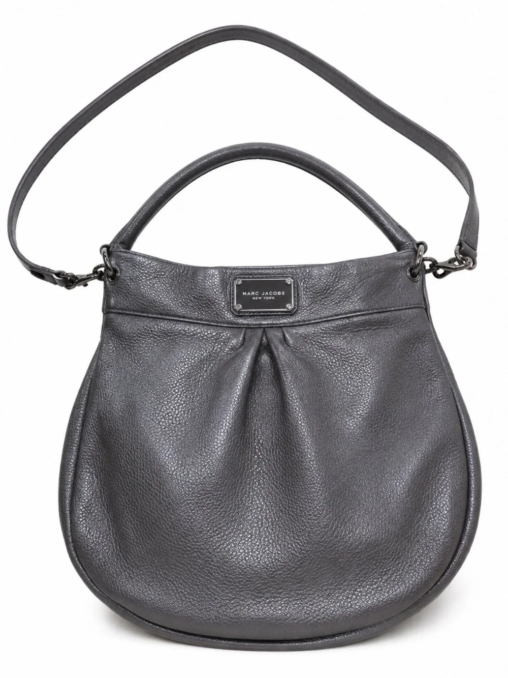 Marc Jacobs Gray Pebbled Leather Hobo Shoulder Crossbody Bag | Silver Hardware